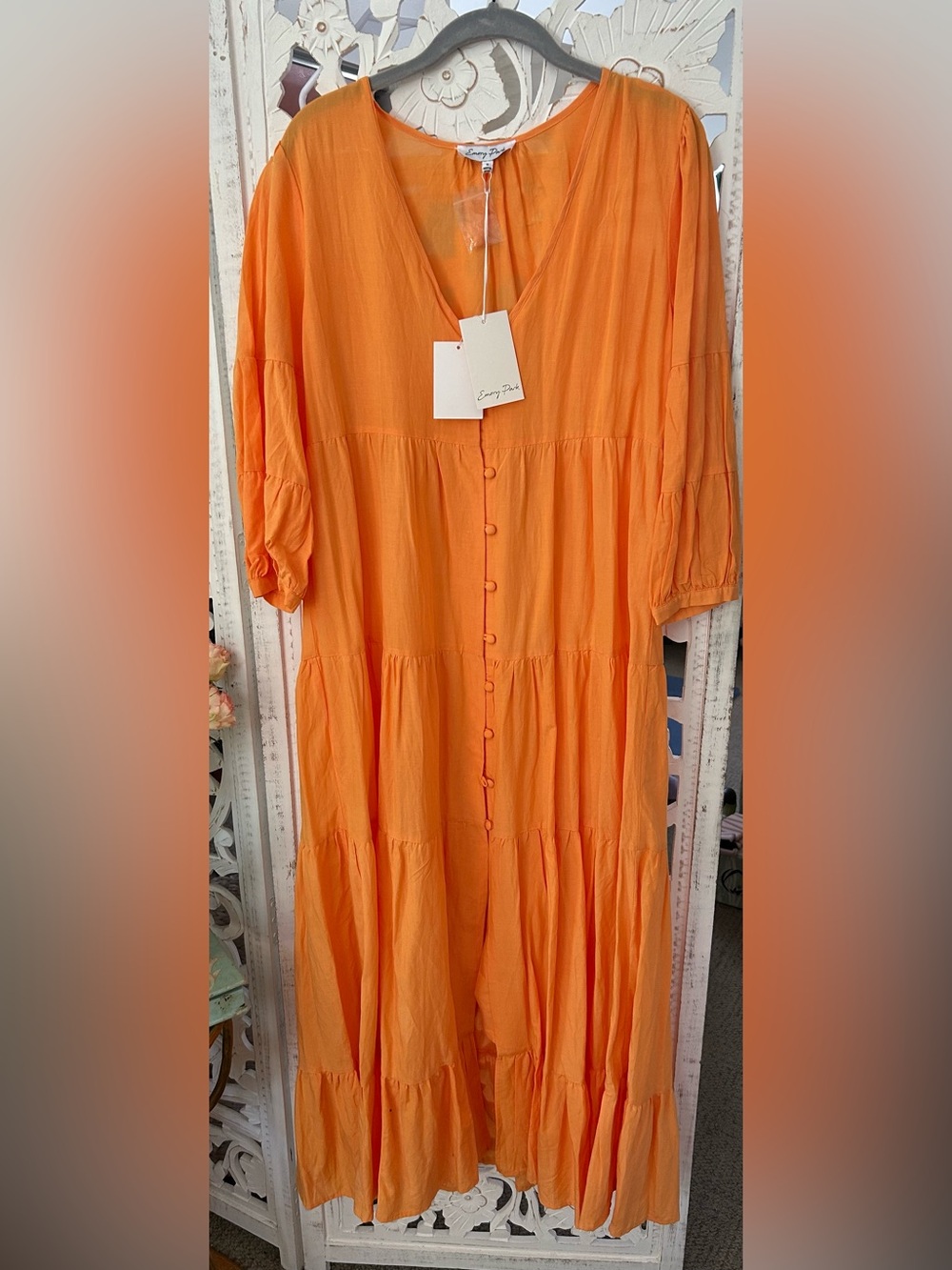 emory park Orange Tiered Maxi Dress with Button Front